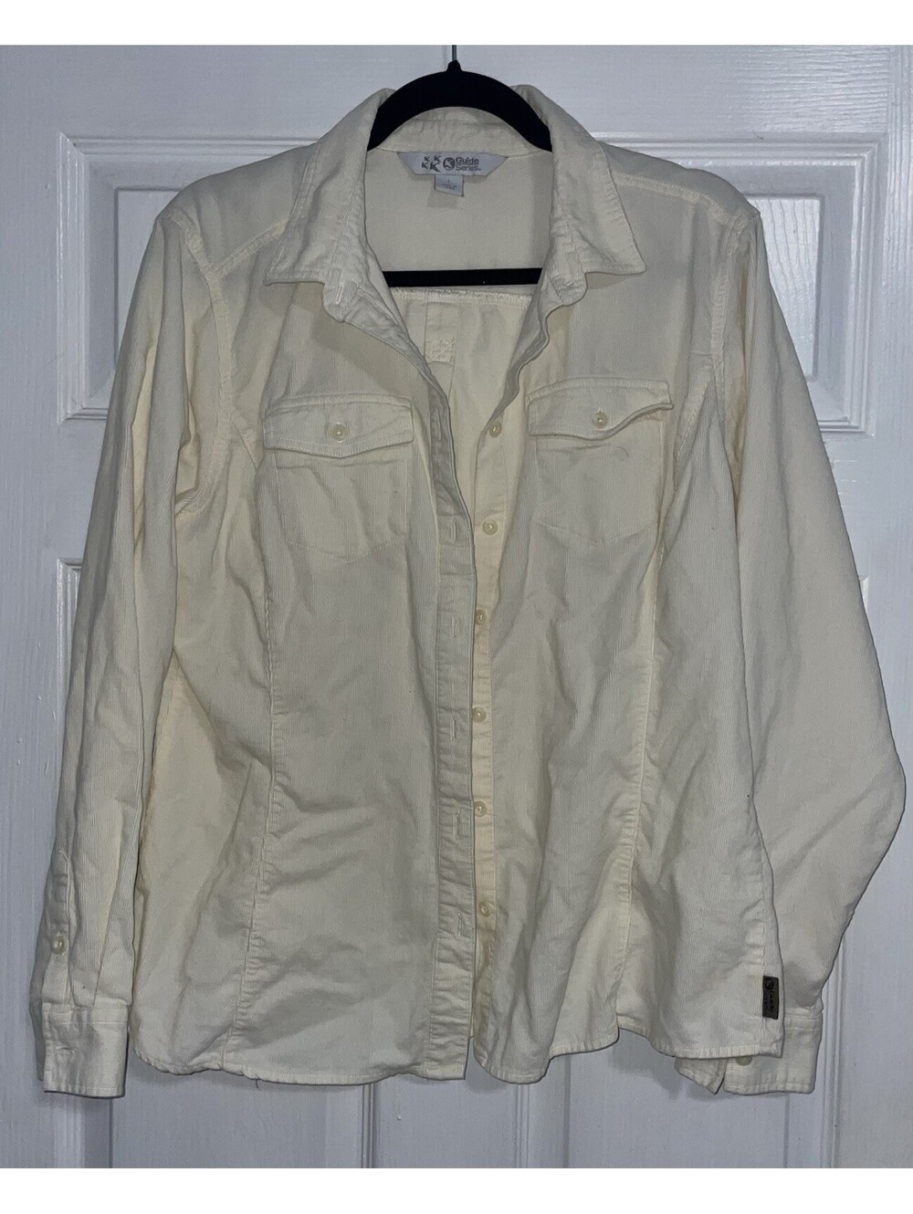 VTG Guide Series Corduroy Shirt Women’s large Cream Cotton Pocket Pleated Snap